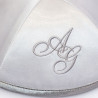 Kippa Satin blanc et gris