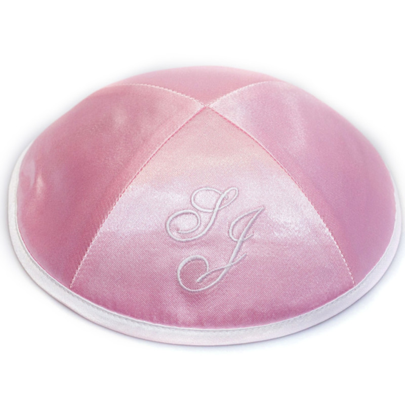 Kippa Satin rose et blanc