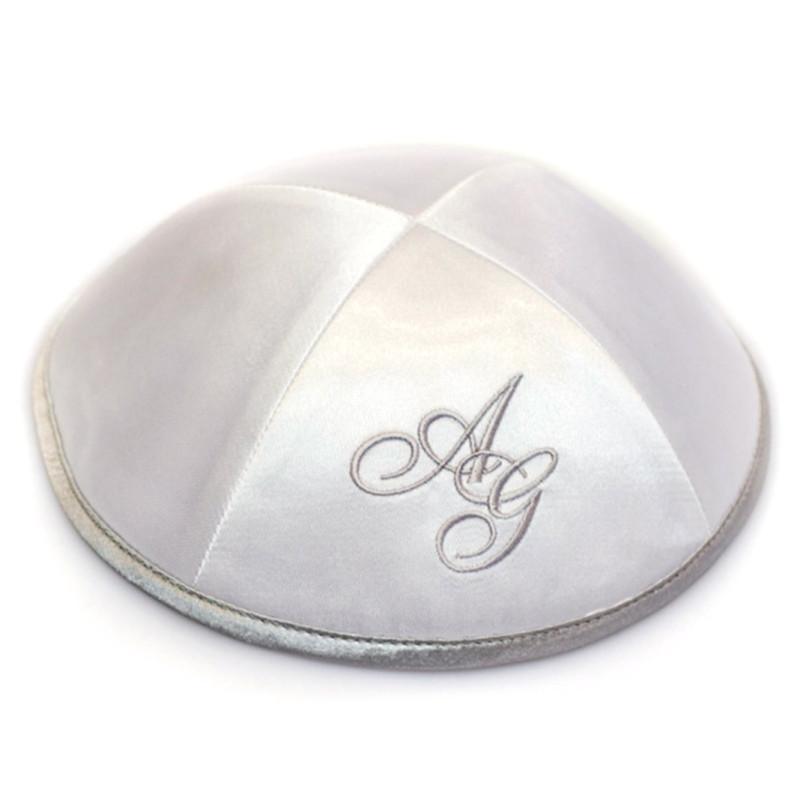 Kippa Satin blanc et gris