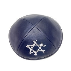 Kippa cuir bleu marine