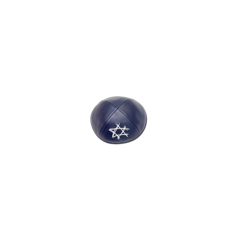 Kippa cuir bleu marine