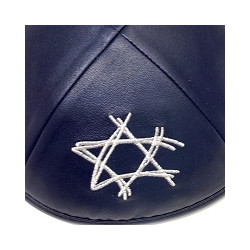 Kippa cuir bleu marine