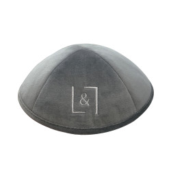 Kippa Velours gris - COMPRIS DOUBLE PERSONNALISATION