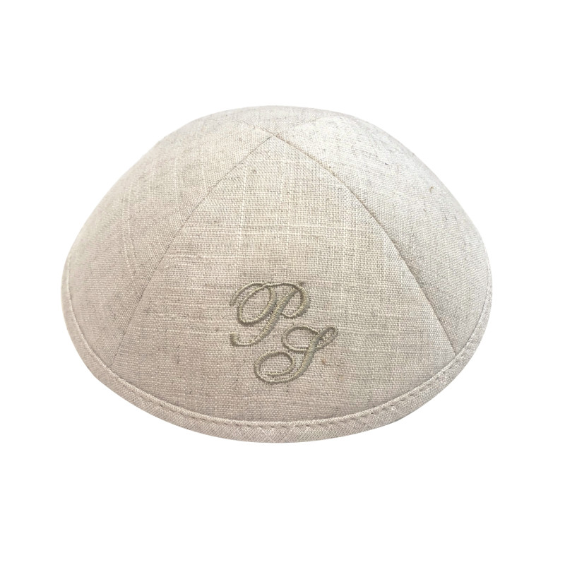 Kippa lin beige chiné - COMPRIS DOUBLE PERSONNALISATION